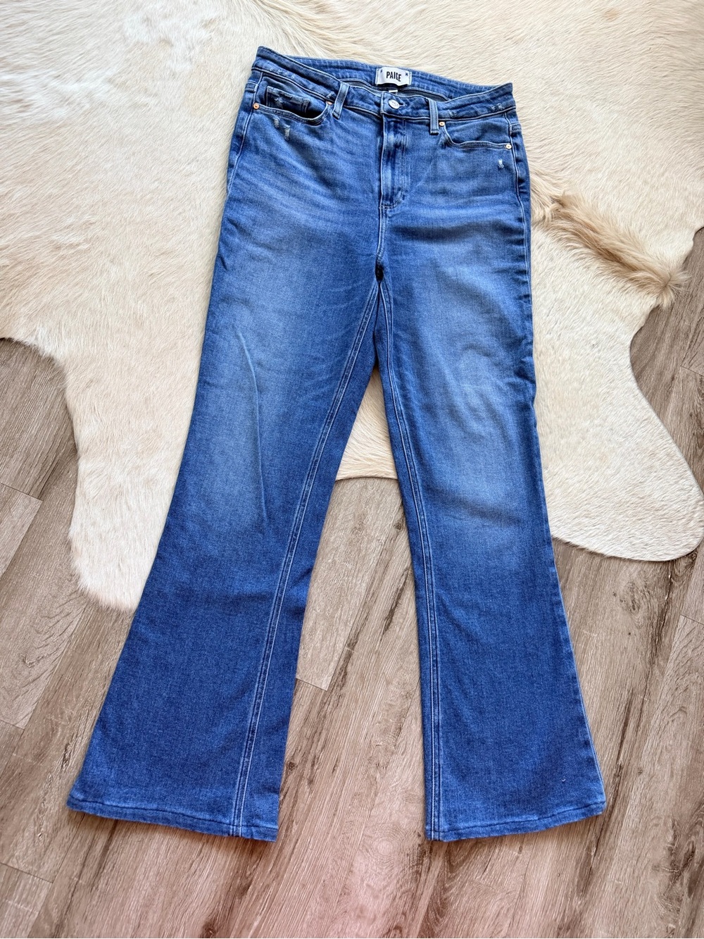 PAIGE Mid Wash Flare Jeans in Classic Blue